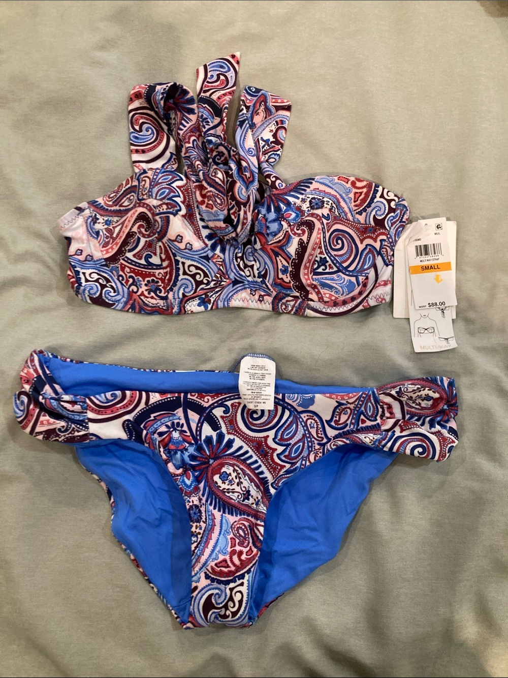 Roaman's Pink Blue Paisley Two-Piece Bikini Size S